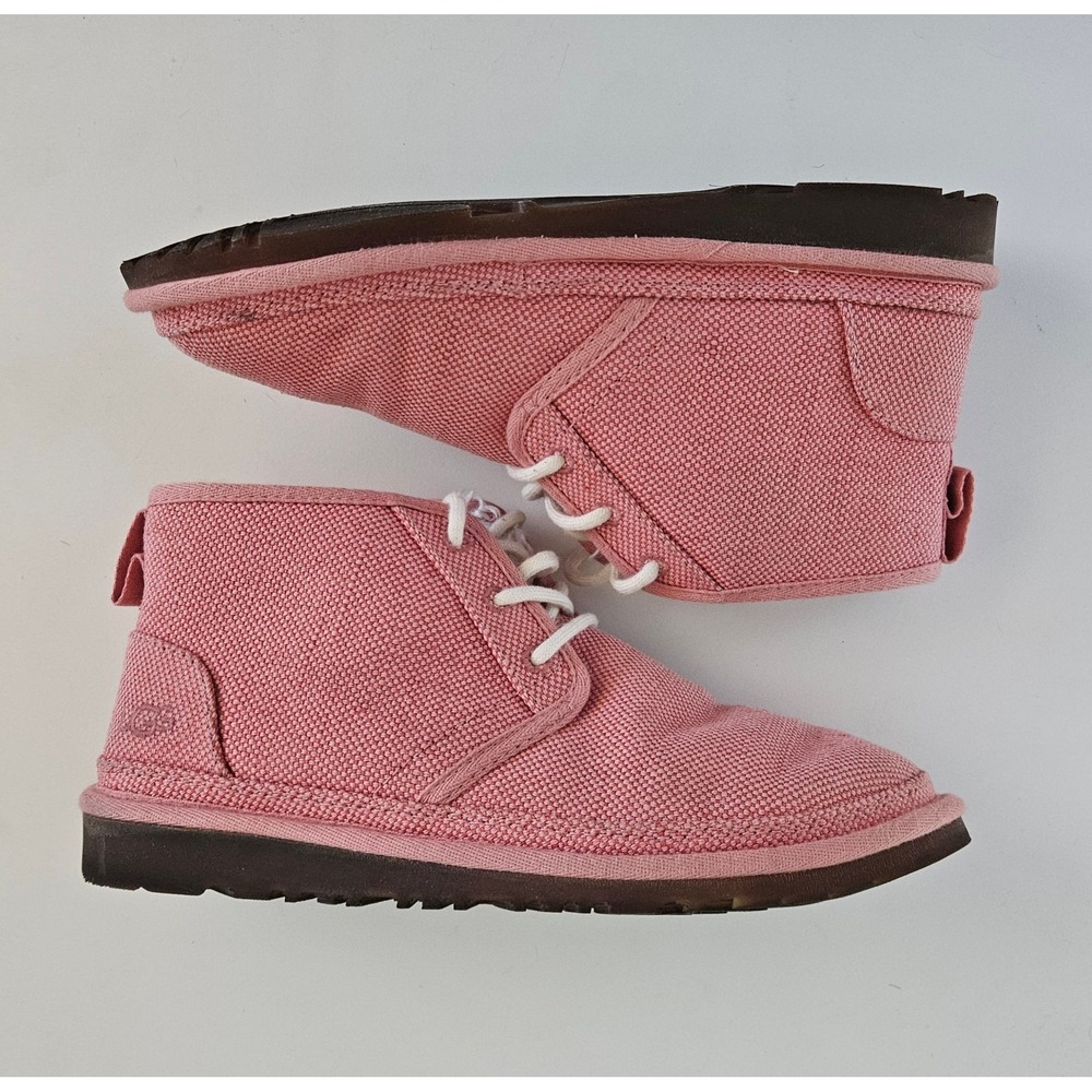 UGG Neumel Chukka Boots Women 8 Pink Natural Canvas Lyocell Plush Lining 1119597